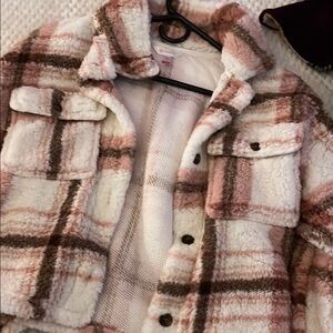 Plaid Sherpa Jacket - Pink and Brown